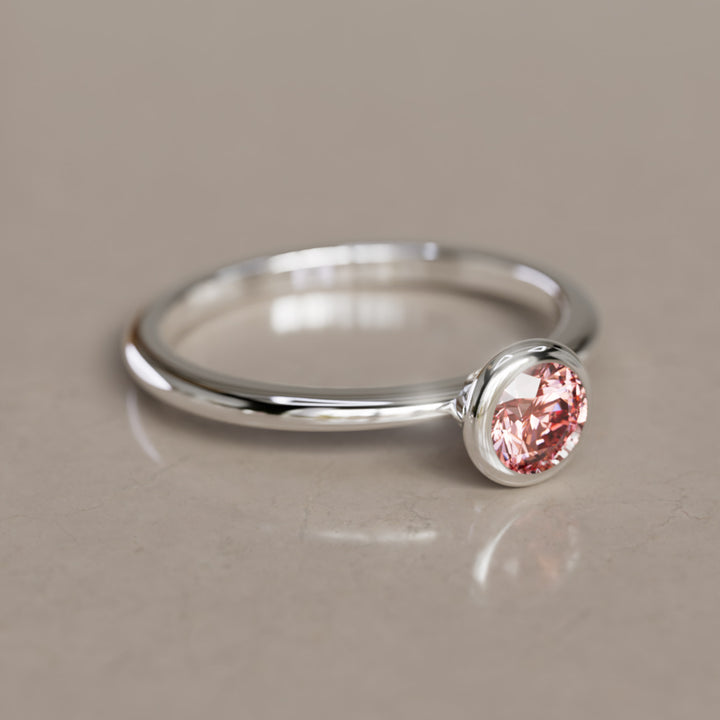 Cosette Dainty Pink Lab Grown Diamond Modern Unique Bezel Engagement Ring By Valley Rose
