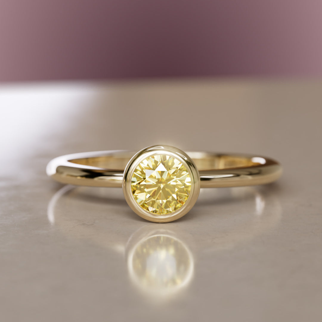 Cosette Dainty Yellow Lab Grown Diamond Modern Unique Bezel Engagement Ring By Valley Rose