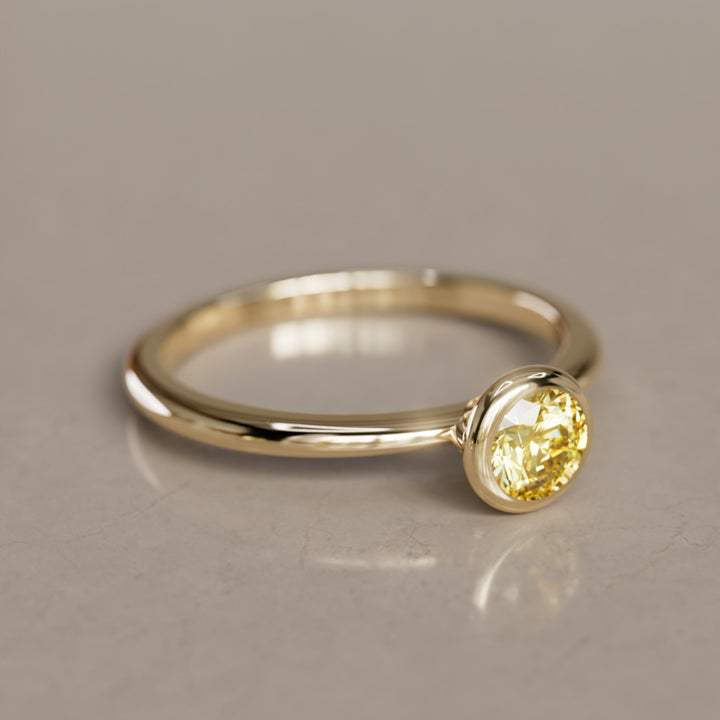 Cosette Dainty Yellow Lab Grown Diamond Modern Unique Bezel Engagement Ring By Valley Rose