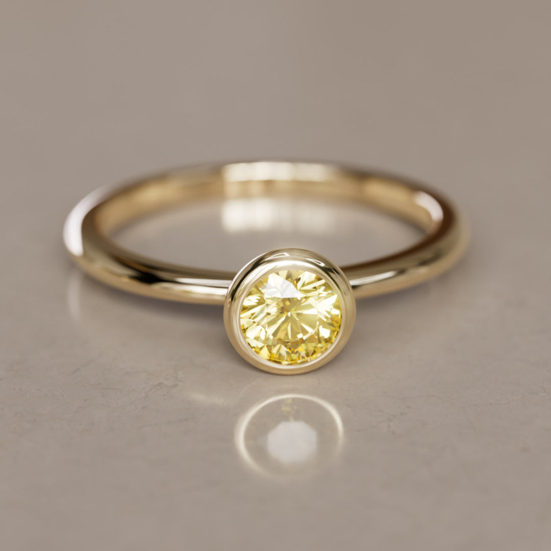 Cosette Dainty Yellow Lab Grown Diamond Modern Unique Bezel Engagement Ring By Valley Rose