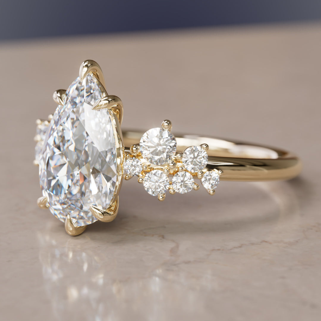 Cosmia Pear Lab Diamond Unique Celestial Engagement Ring By Valley Rose