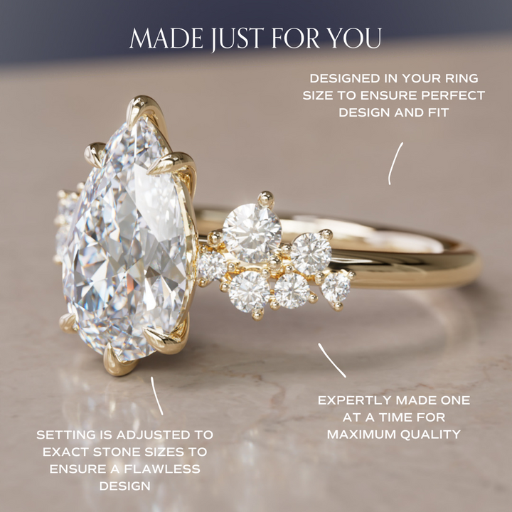 Cosmia Pear Lab Diamond Unique Celestial Engagement Ring By Valley Rose