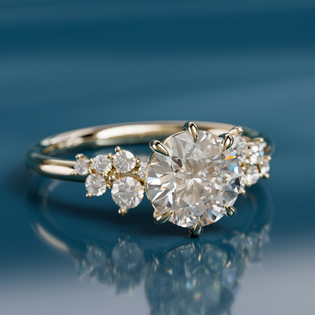 Cosmia Round Lab Diamond Unique Celestial Engagement Ring By Valley Rose