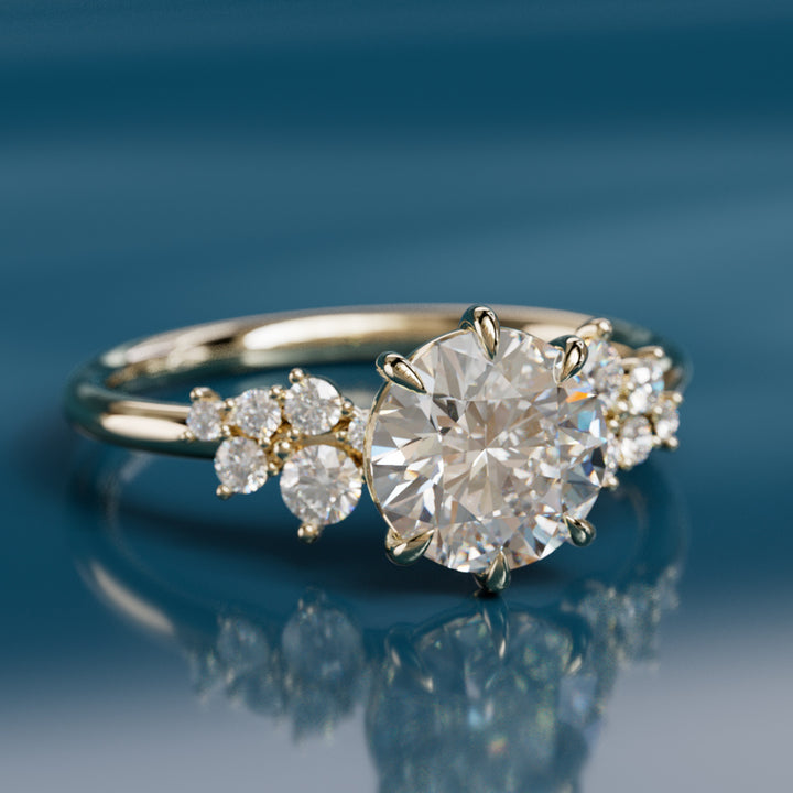 Cosmia Round Lab Diamond Unique Celestial Engagement Ring By Valley Rose