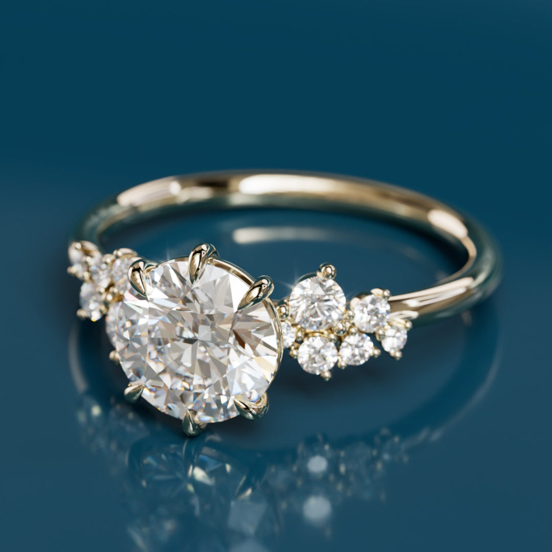 Cosmia Round Lab Diamond Unique Celestial Engagement Ring By Valley Rose