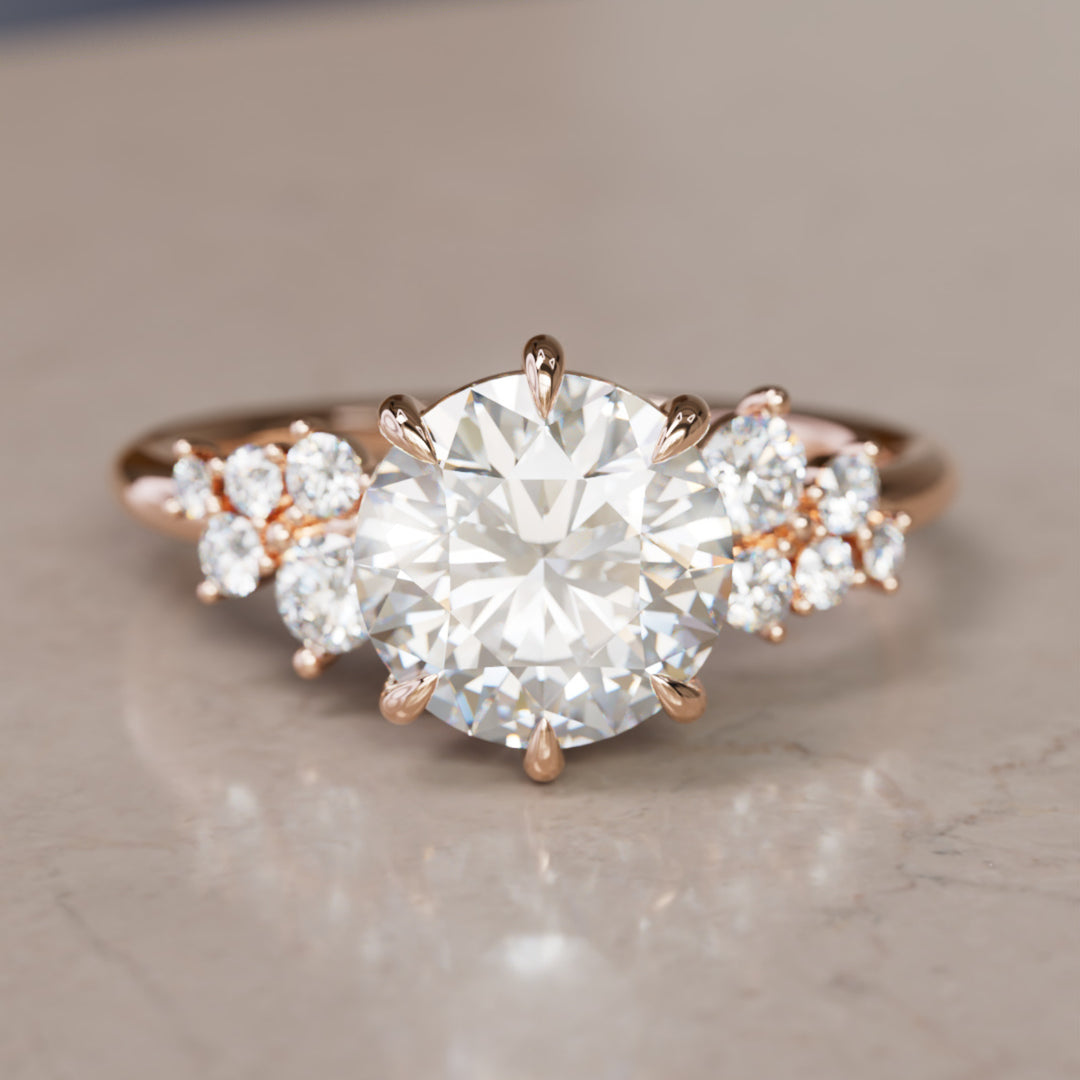 Cosmia Round Lab Diamond Unique Celestial Engagement Ring By Valley Rose
