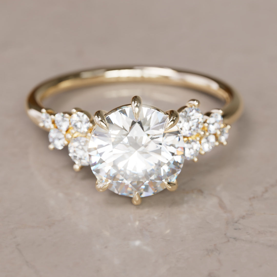 Cosmia Round Lab Diamond Unique Celestial Engagement Ring By Valley Rose