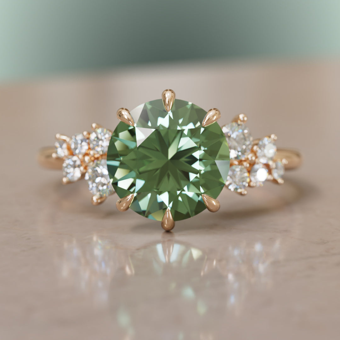 Cosmia Round Green Sapphire Unique Celestial Engagement Ring (Setting Only)