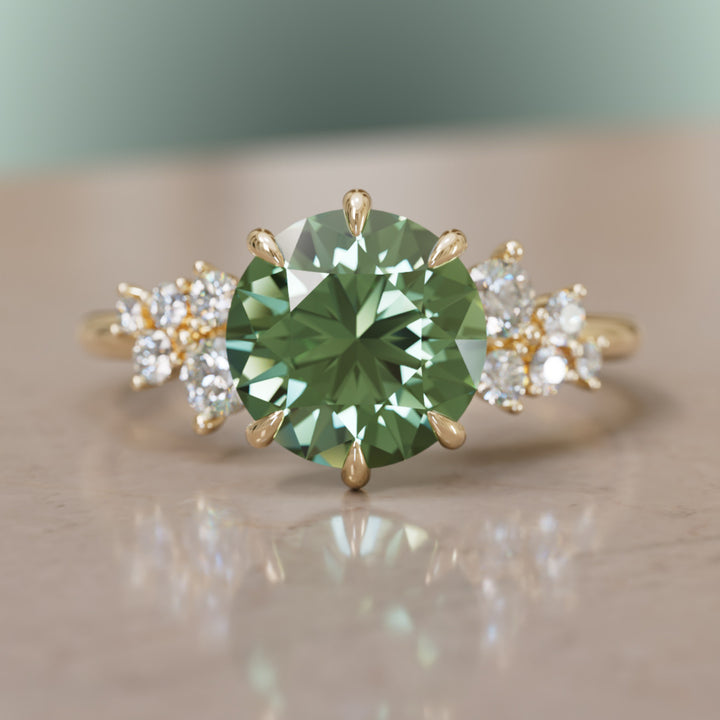Cosmia Round Green Sapphire Unique Celestial Engagement Ring (Setting Only)