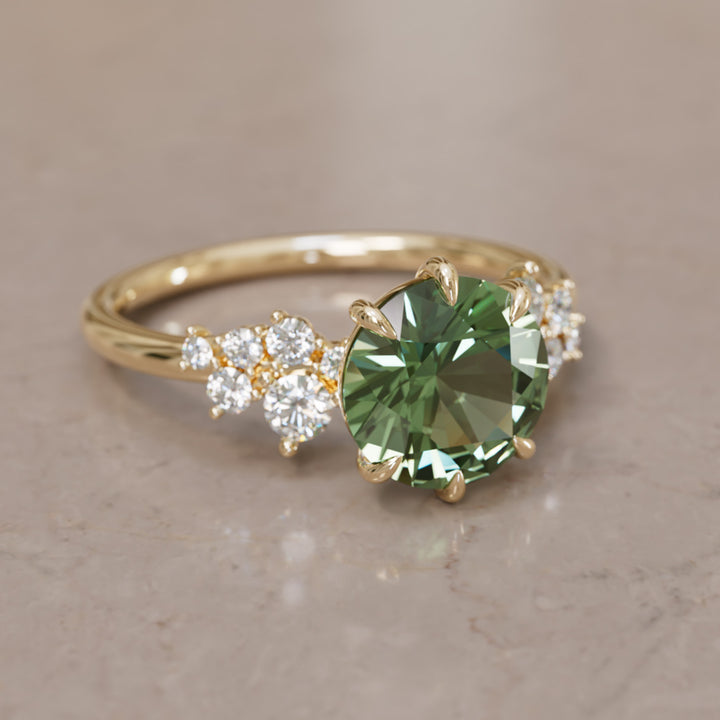 Cosmia Round Green Sapphire Unique Celestial Engagement Ring (Setting Only)