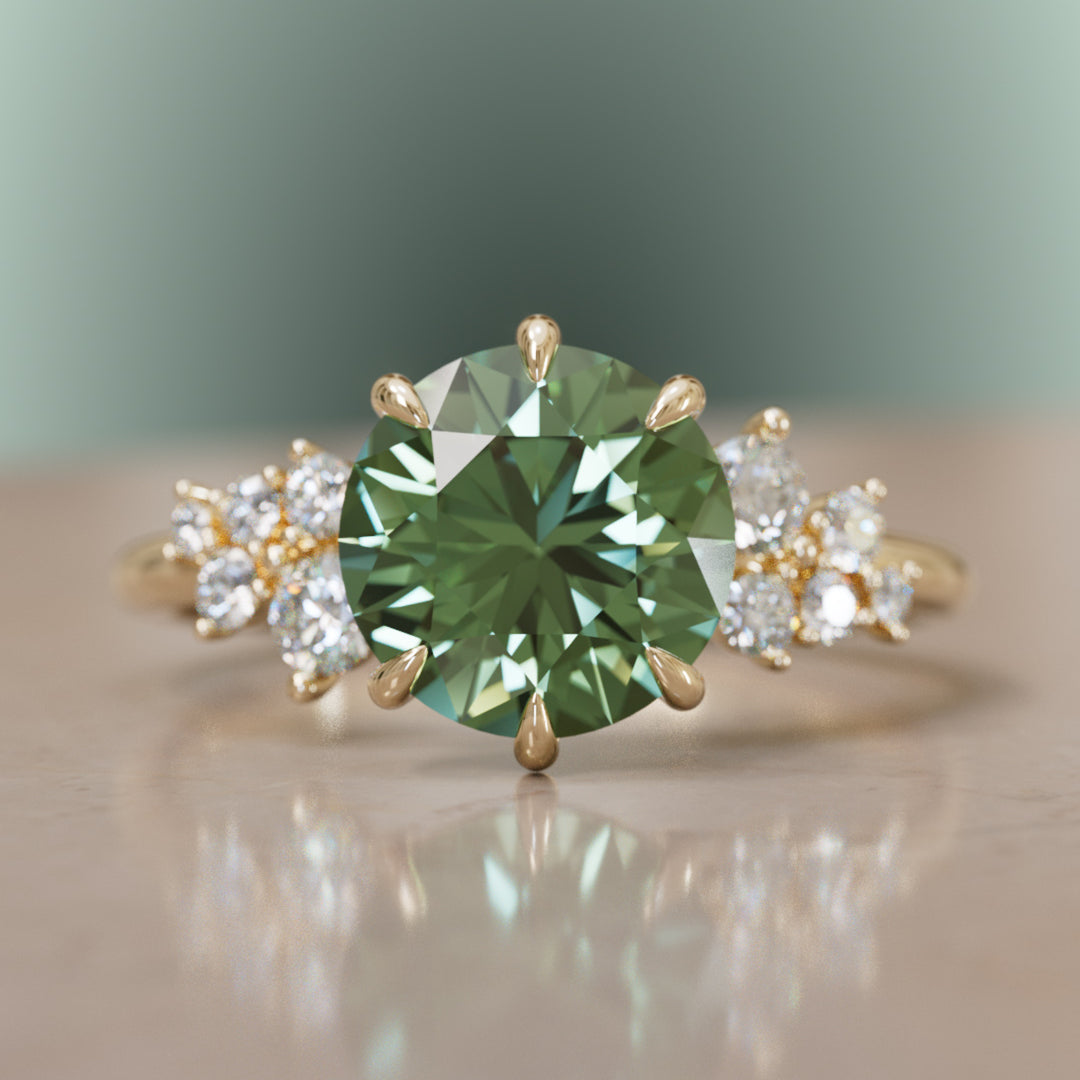 Cosmia Round Green Sapphire Unique Celestial Engagement Ring (Setting Only)