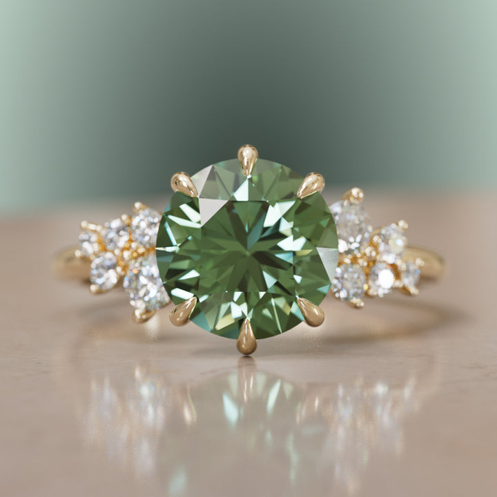Cosmia Round Green Sapphire Unique Celestial Engagement Ring (Setting Only)