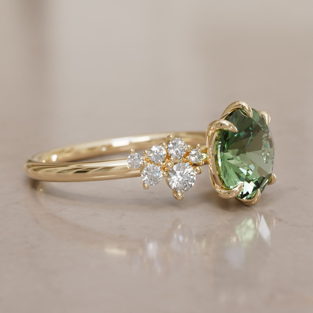 Cosmia Round Green Sapphire Unique Celestial Engagement Ring (Setting Only)