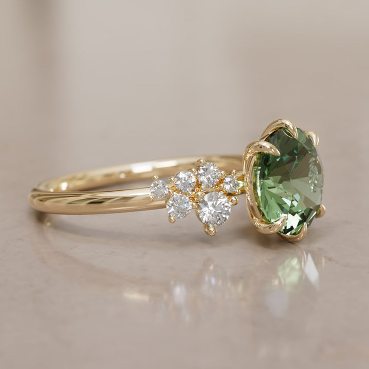 Cosmia Round Green Sapphire Unique Celestial Engagement Ring (Setting Only)
