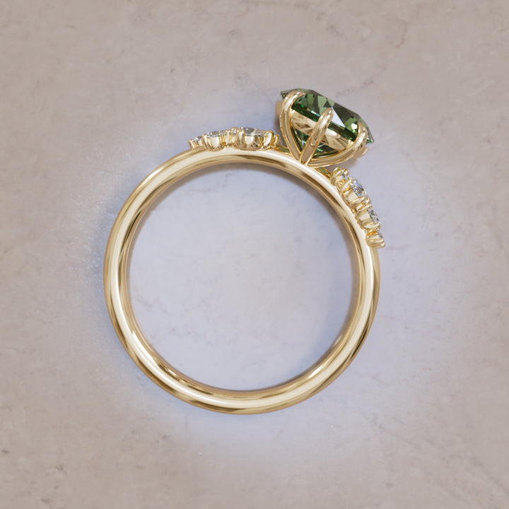 Cosmia Round Green Sapphire Unique Celestial Engagement Ring (Setting Only)