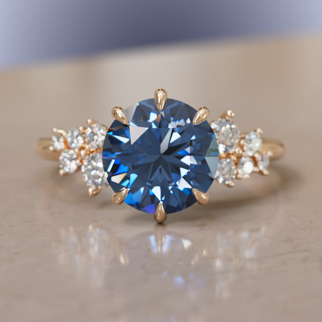 Cosmia Round Lab Diamante Único Celestial Anillo de Compromiso (Solo Montura)