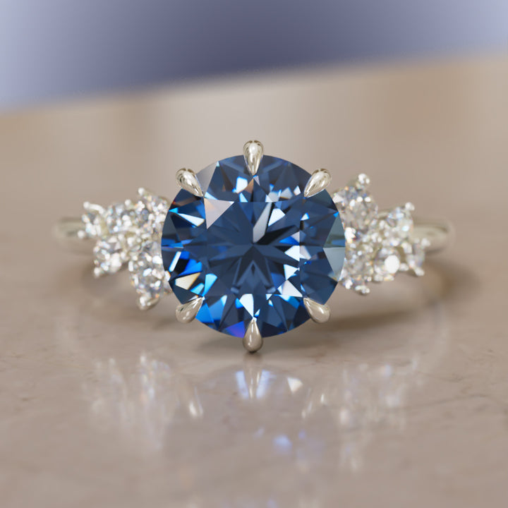 Cosmia Round Lab Diamante Único Celestial Anillo de Compromiso (Solo Montura)