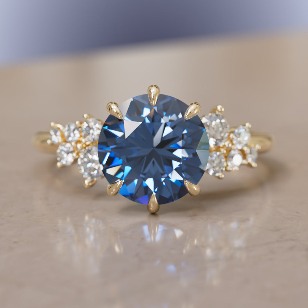 Cosmia Round Lab Diamante Único Celestial Anillo de Compromiso (Solo Montura)