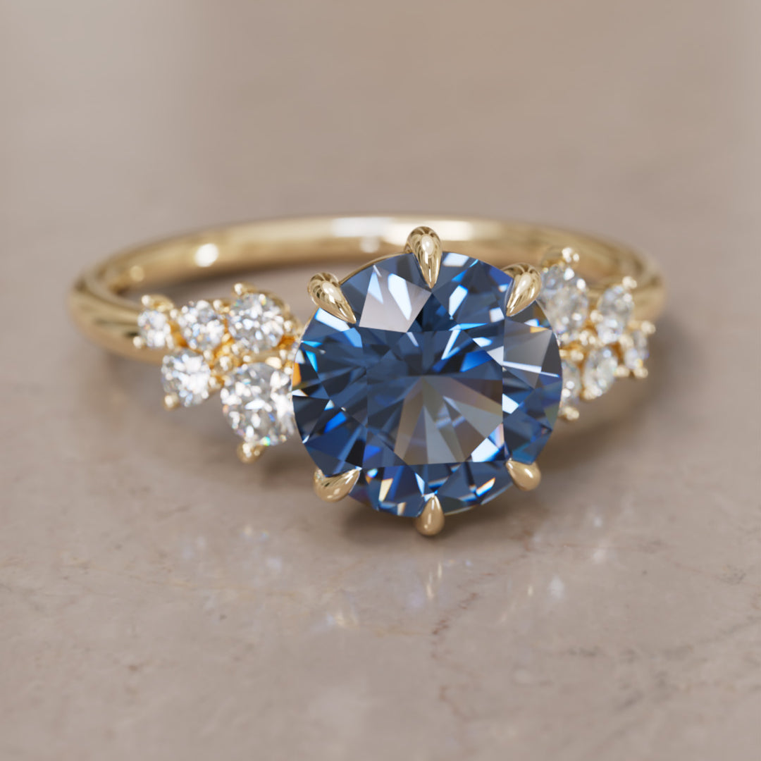 Cosmia Round Lab Diamante Único Celestial Anillo de Compromiso (Solo Montura)