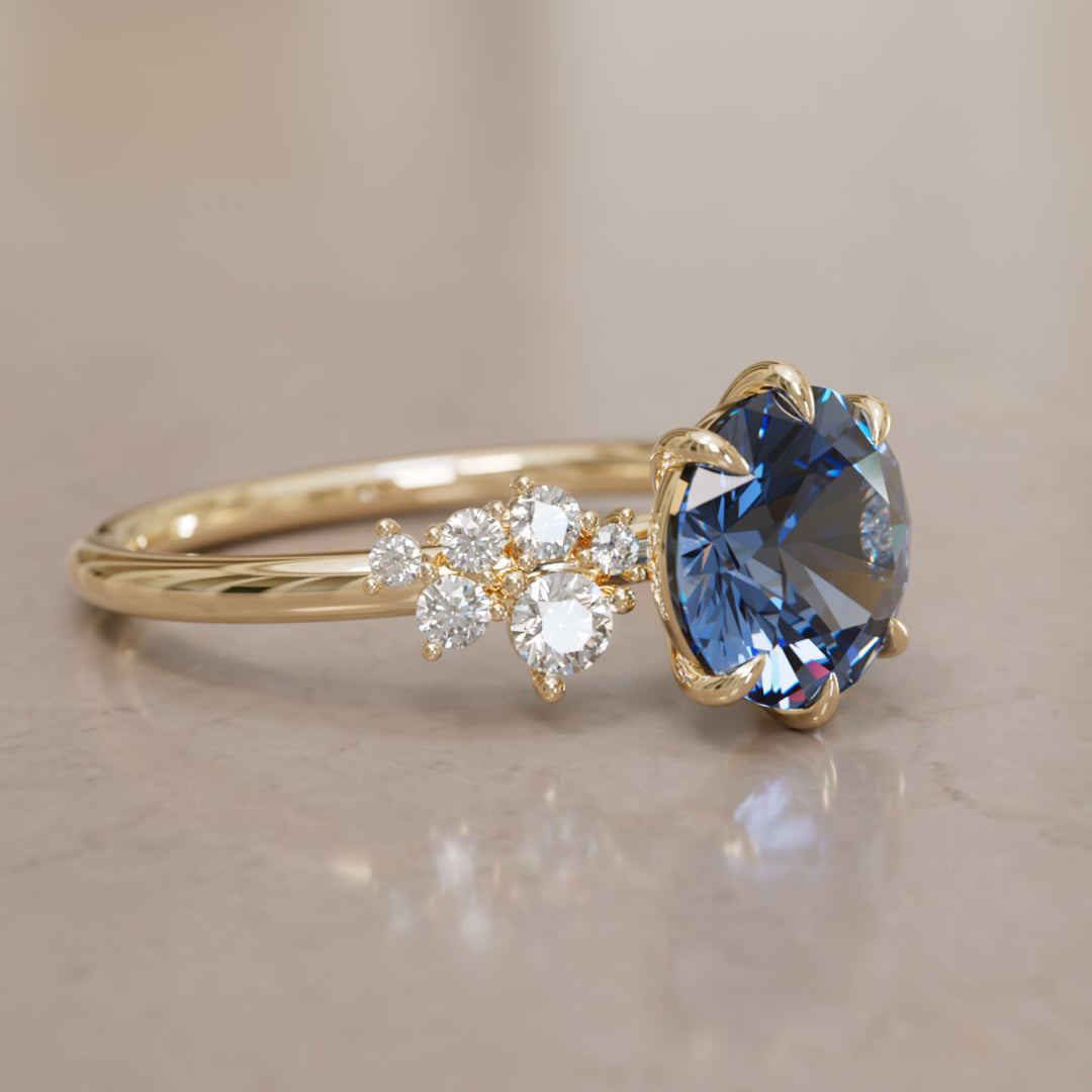 Cosmia Round Lab Diamante Único Celestial Anillo de Compromiso (Solo Montura)