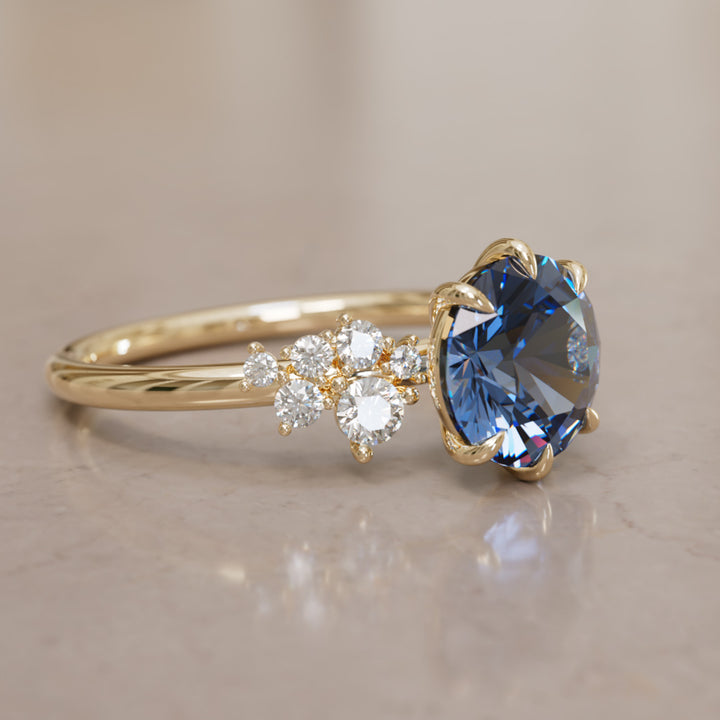 Cosmia Round Lab Diamante Único Celestial Anillo de Compromiso (Solo Montura)