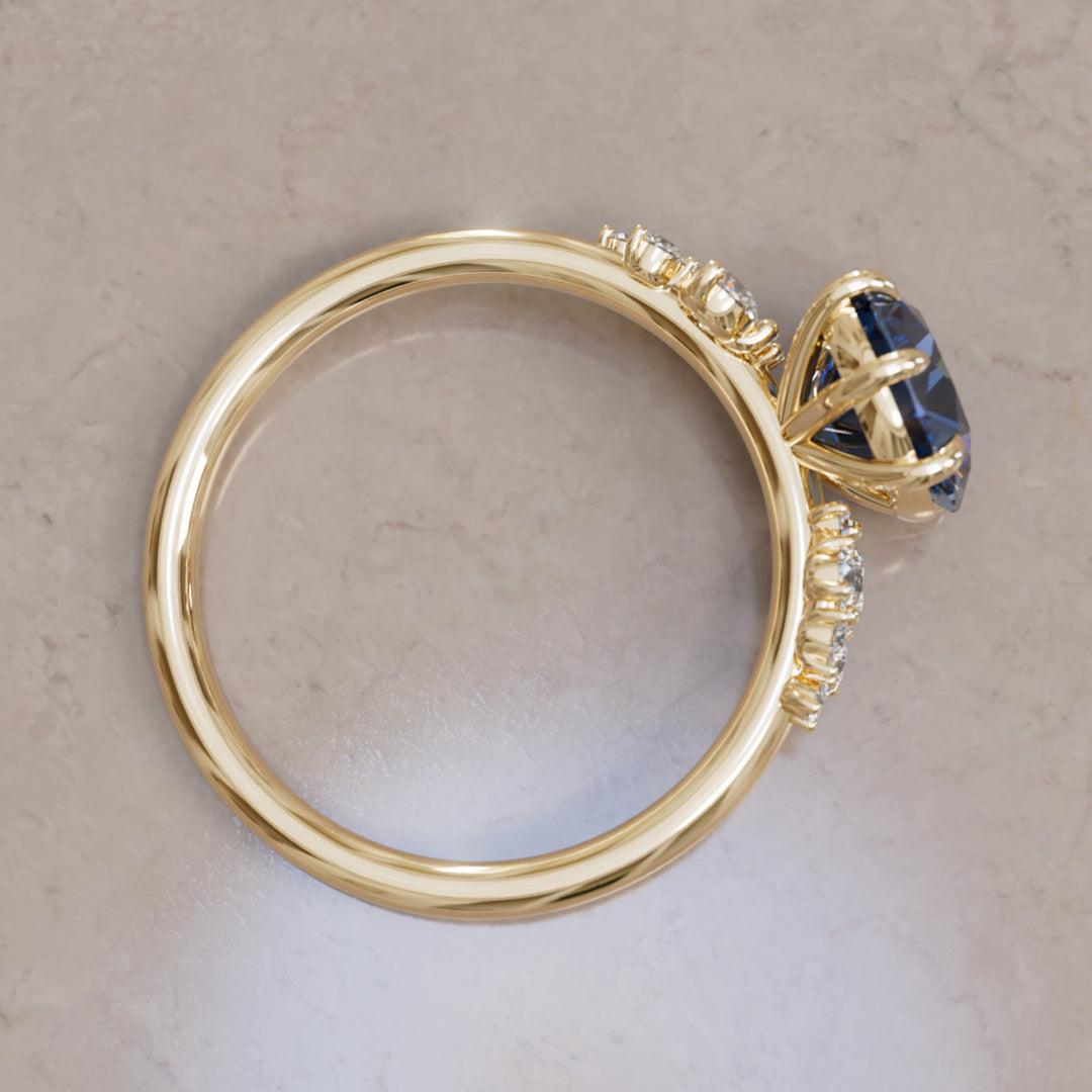 Cosmia Round Lab Diamante Único Celestial Anillo de Compromiso (Solo Montura)