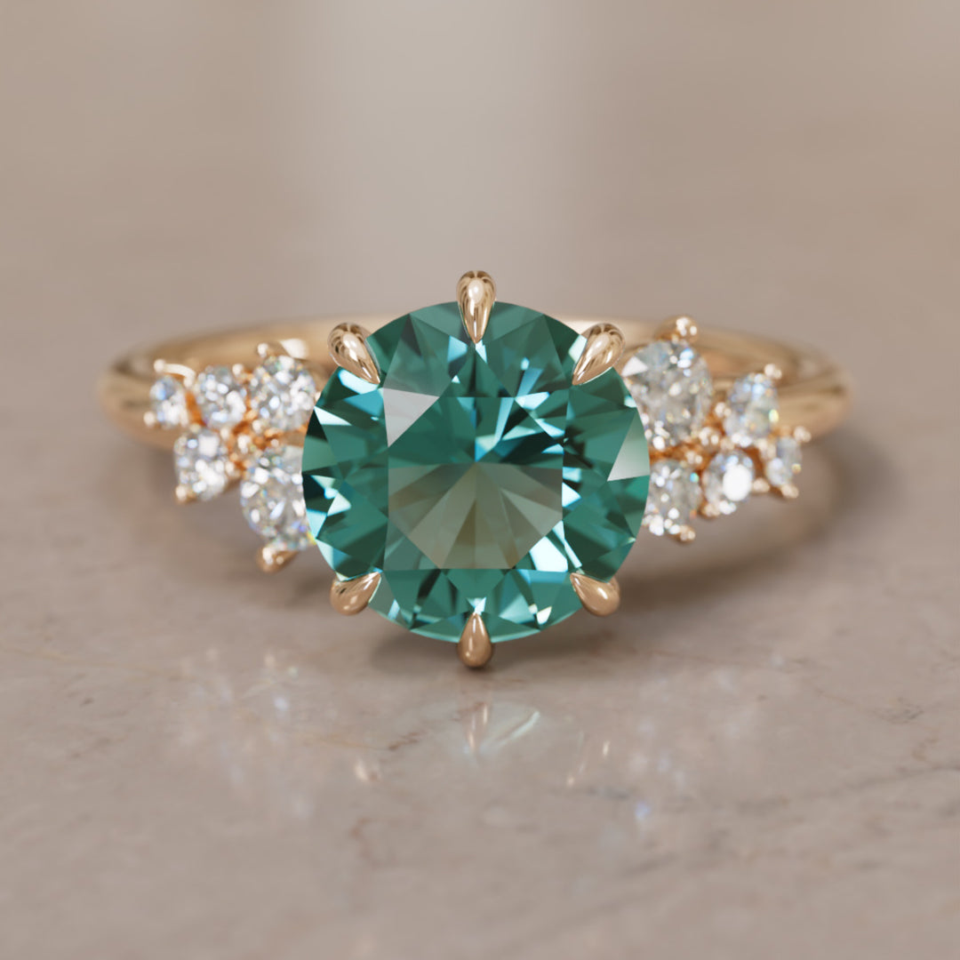 Cosmia Round Teal Sapphire Unique Celestial Engagement Ring (Setting Only)