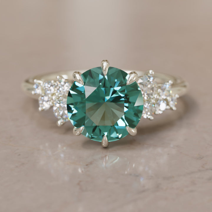 Cosmia Round Teal Sapphire Unique Celestial Engagement Ring (Setting Only)
