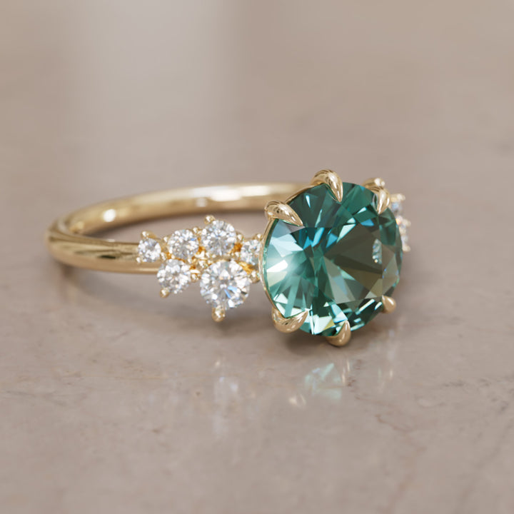 Cosmia Round Teal Sapphire Unique Celestial Engagement Ring (Setting Only)