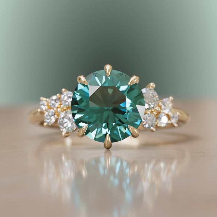 Cosmia Round Teal Sapphire Unique Celestial Engagement Ring (Setting Only)