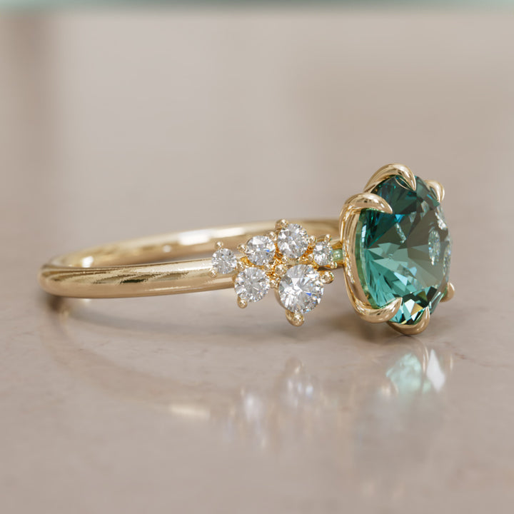 Cosmia Round Teal Sapphire Unique Celestial Engagement Ring (Setting Only)
