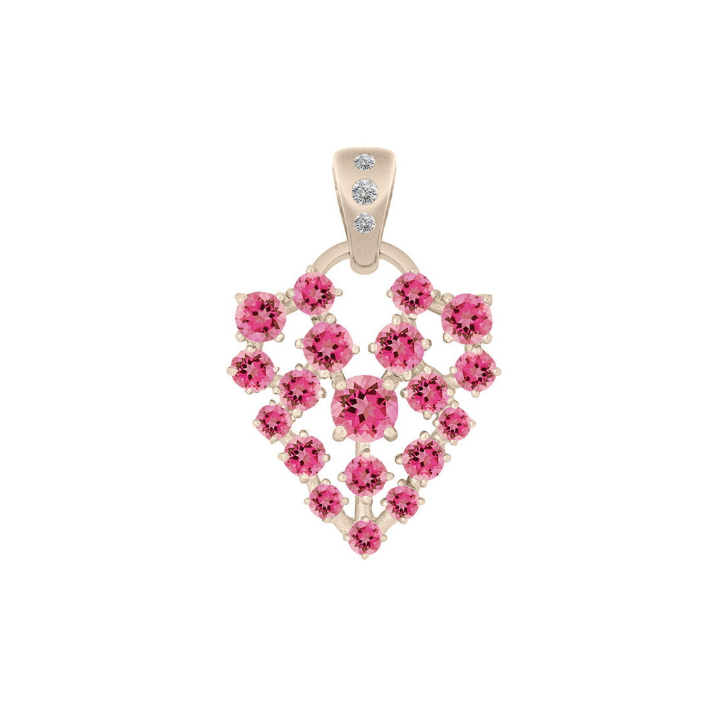 Unique Celestial Pink Tourmaline Pave Heart Charm in Gold By Valley Rose Ethical Jewelry