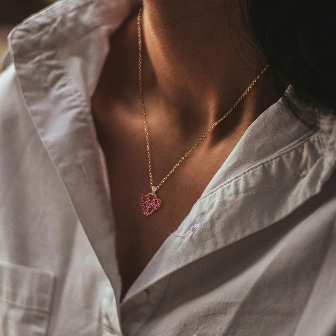Unique Celestial Pink Tourmaline Pave Heart Charm in Gold By Valley Rose Ethical Jewelry