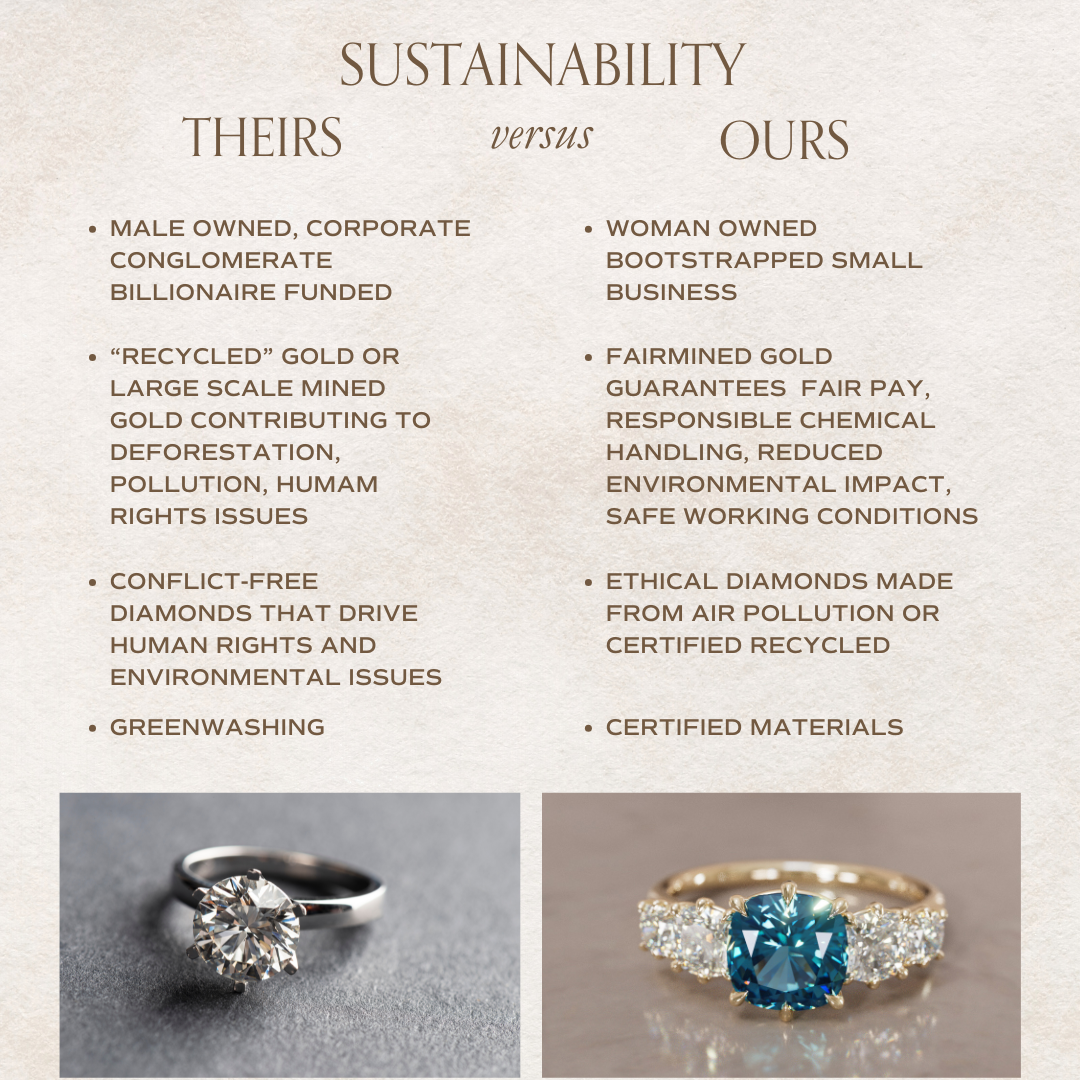 Cushion Cut blue Sapphire and Diamond Engagement Ring, Five Stone Ring By Valley Rose