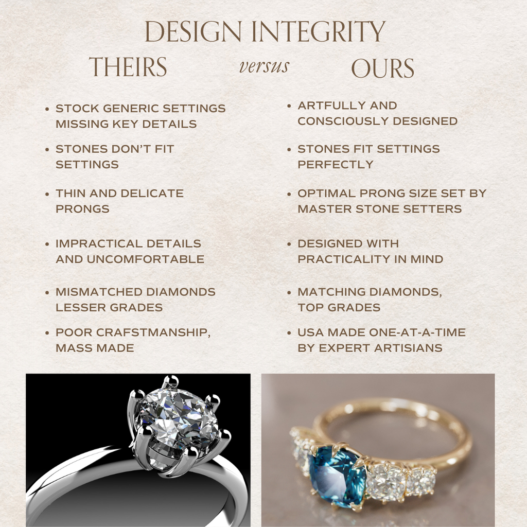 Cushion Cut blue Sapphire and Diamond Engagement Ring, Five Stone Ring By Valley Rose