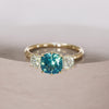 Cushion Cut Blue Sapphire and Diamond Engagement Ring, Three Stone Ring By Valley Rose