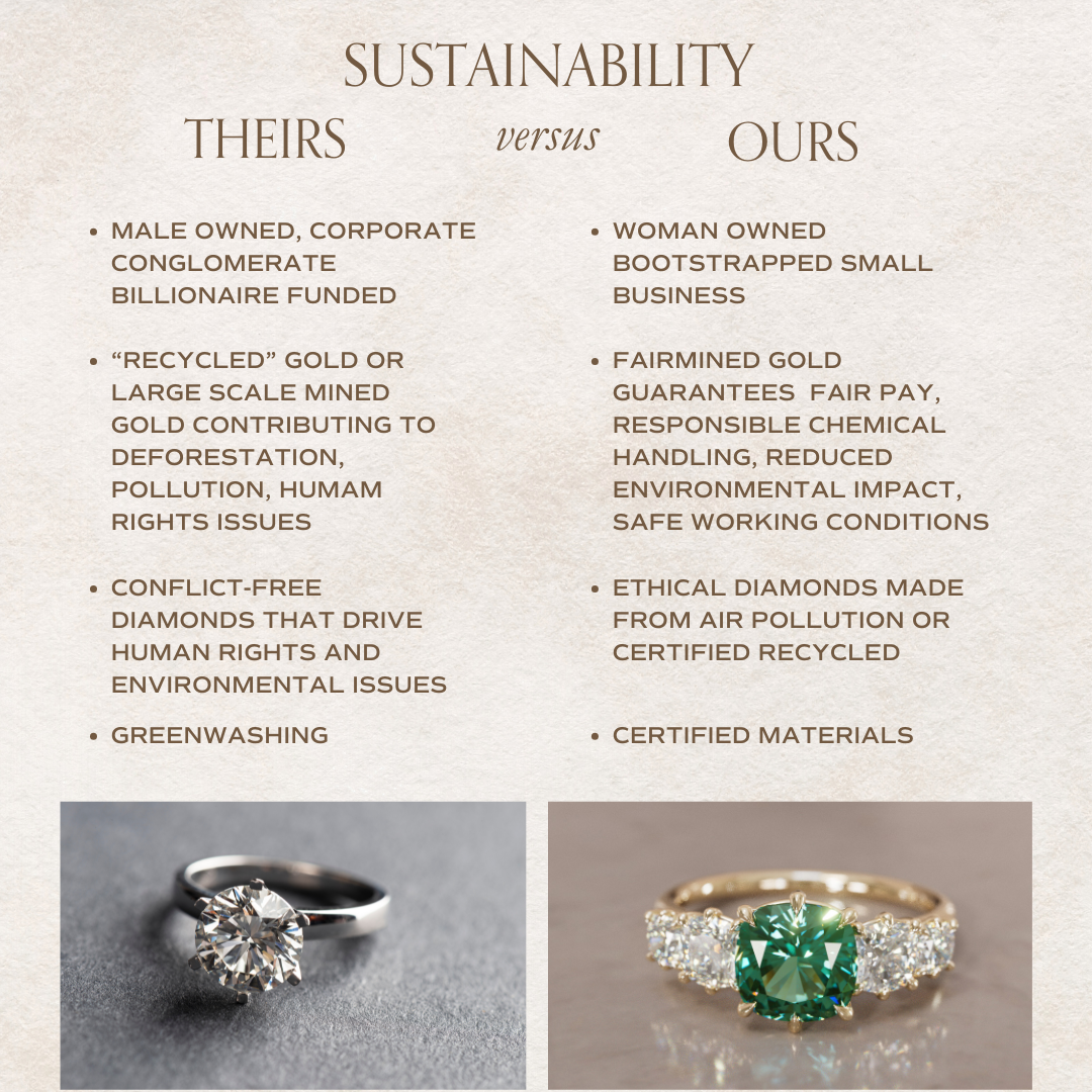 Cushion Cut Green Sapphire and Diamond Engagement Ring, Five Stone Ring By Valley Rose