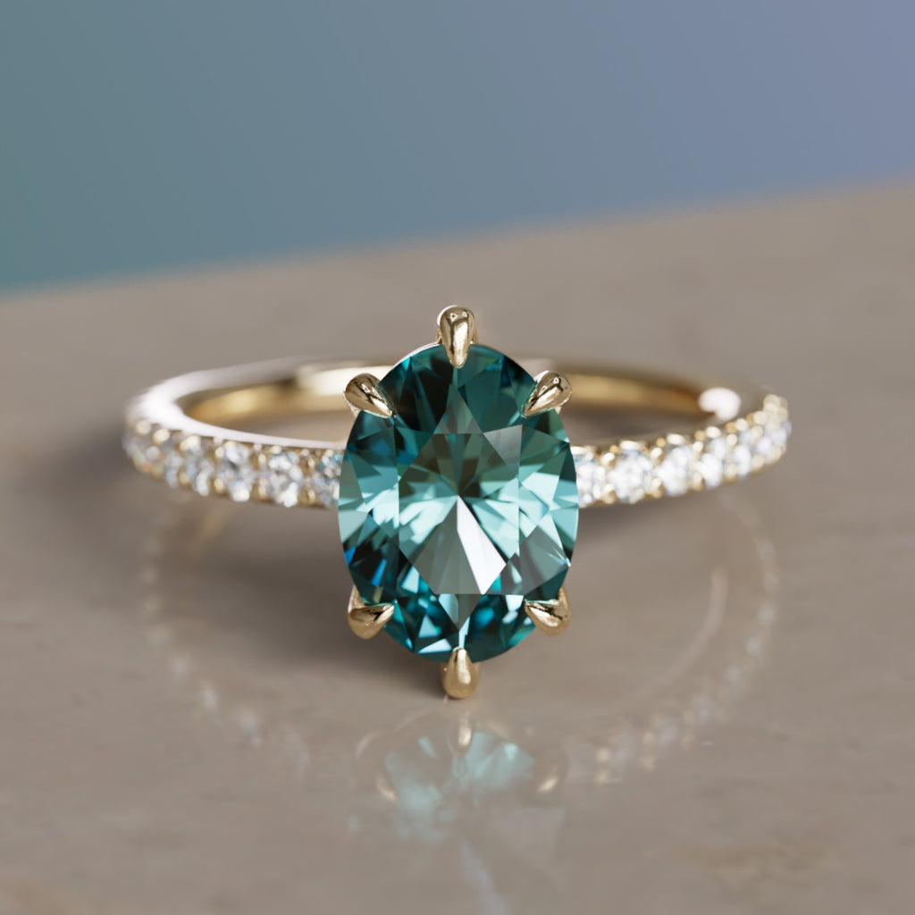 Cybele Oval Teal Sapphire Modern Unique Engagement Ring (Setting Only) By Valley Rose