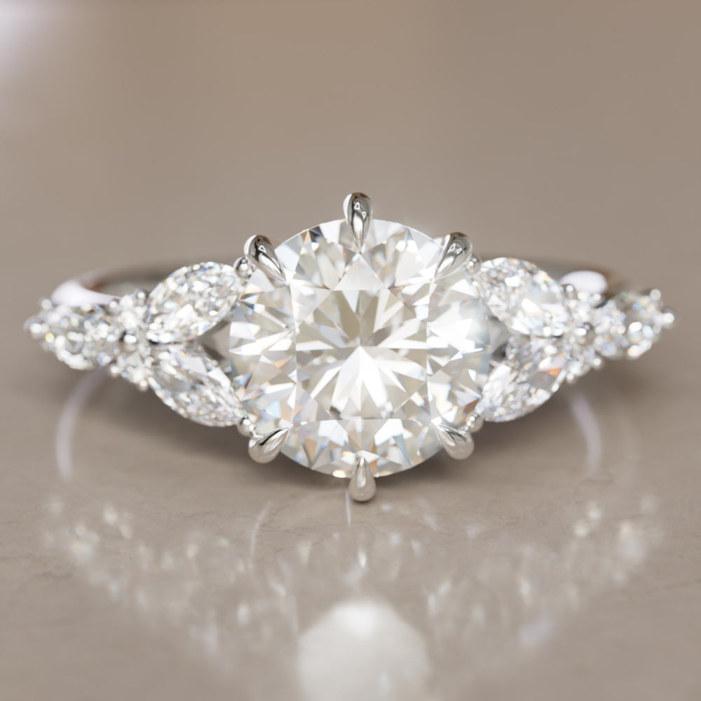 Dahlia: Flower Nature Engagement Ring with Round Cut Diamond in Yellow Gold, Rose Gold, White Gold Platinum By Valley Rose