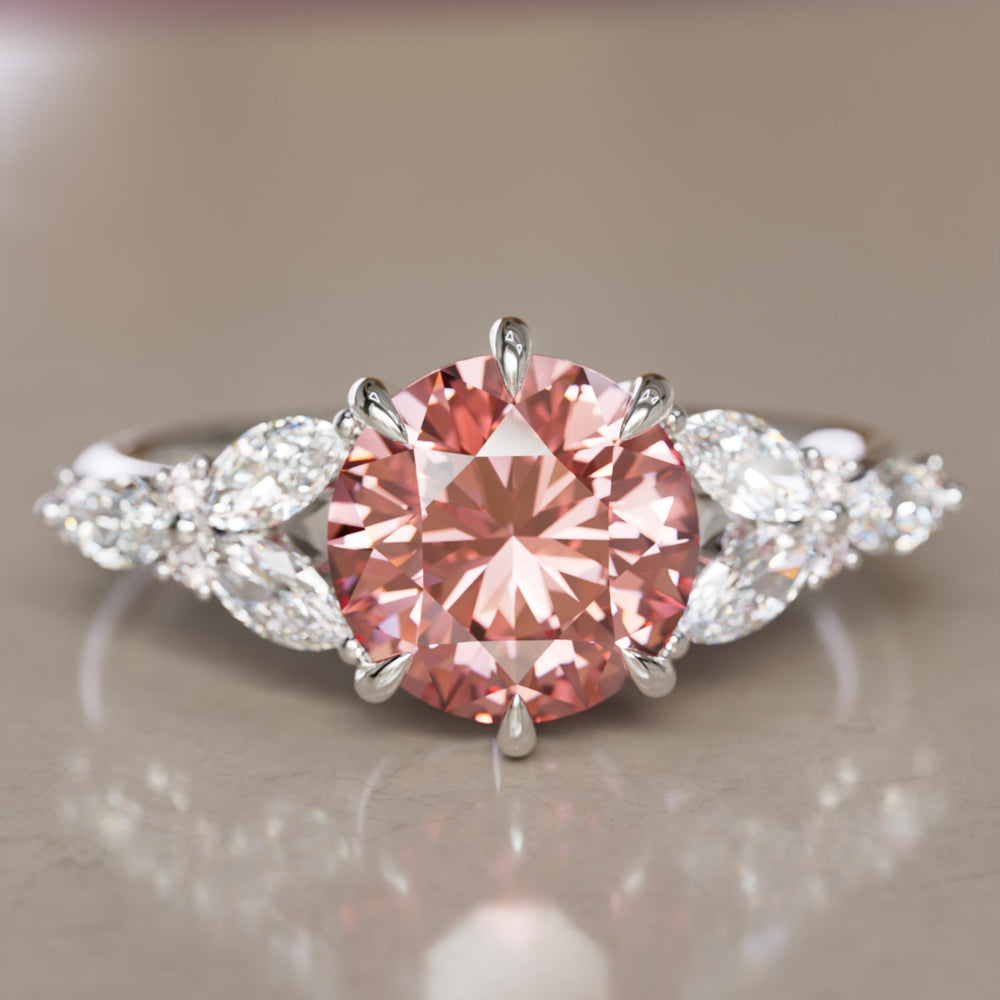 Dahlia Round Pink Diamond Engagement Flower Ring Nature Inspired By Valley Rose
