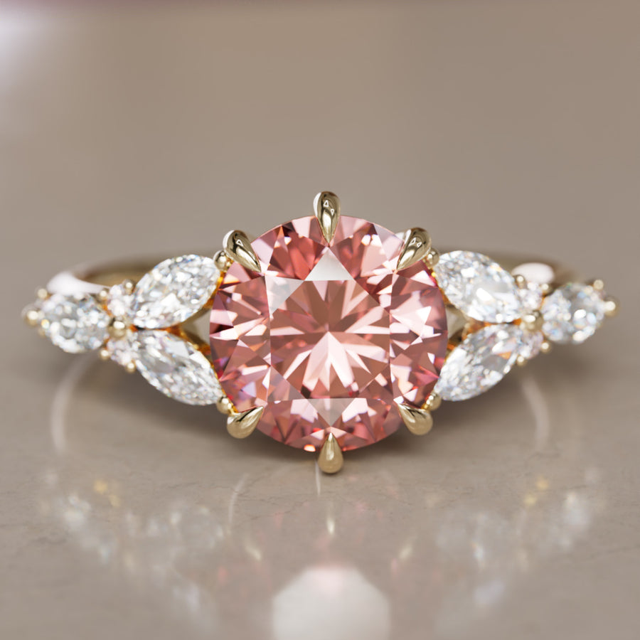 Dahlia Round Pink Diamond Engagement Flower Ring Nature Inspired By Valley Rose