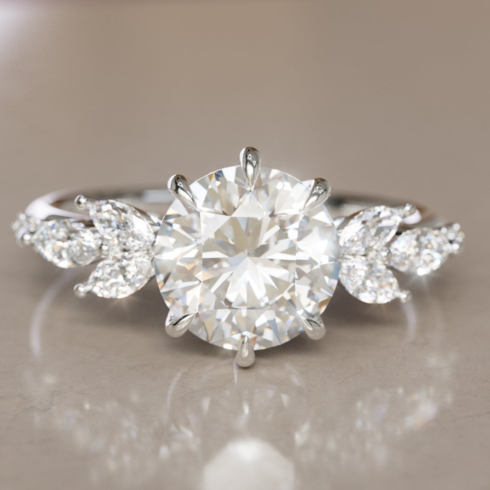 Flower Engagement Ring Nature Inspired with Round Cut Diamond By Valley Rose