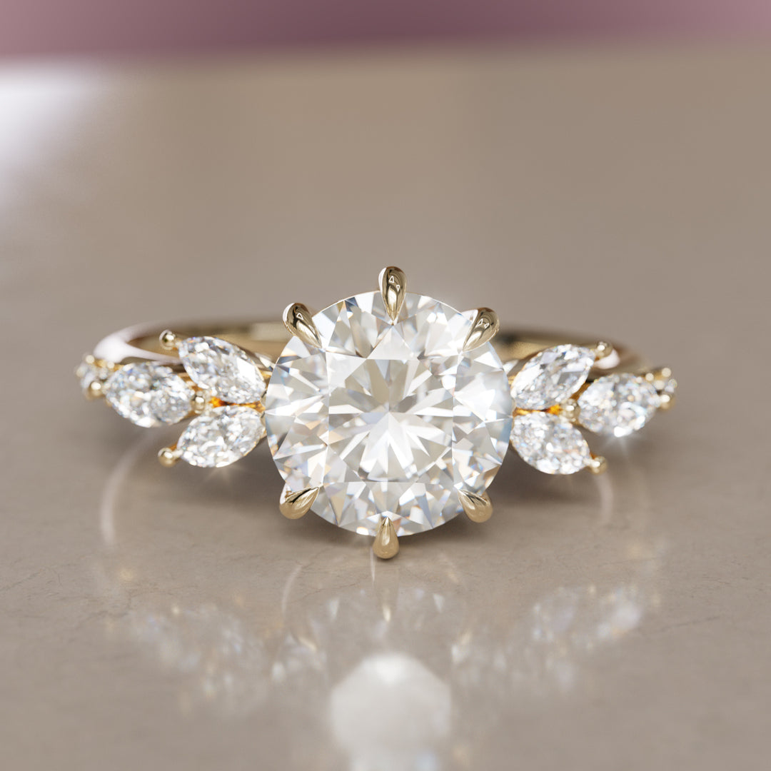 Flower Engagement Ring Nature Inspired with Round Cut Diamond By Valley Rose
