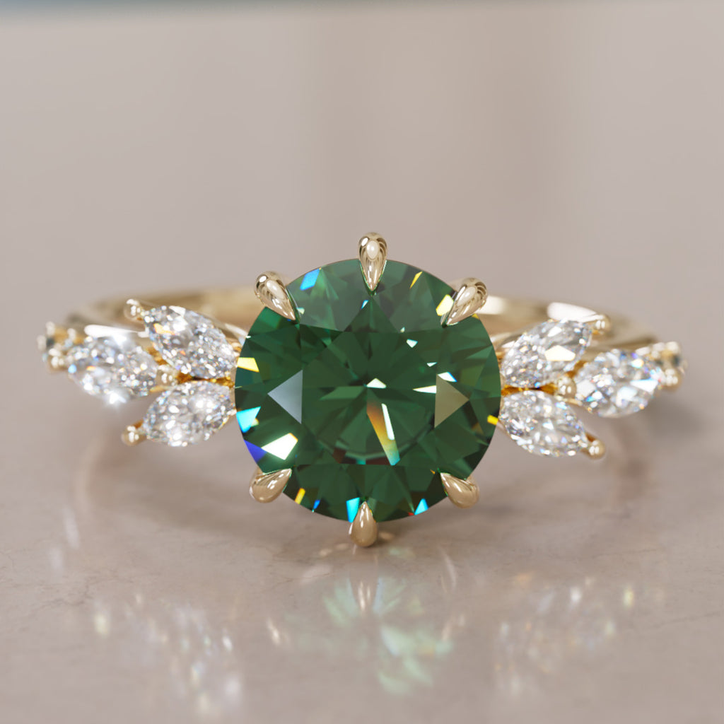Daisy Round Green Sapphire Engagement Flower Ring Nature Inspired By Valley Rose