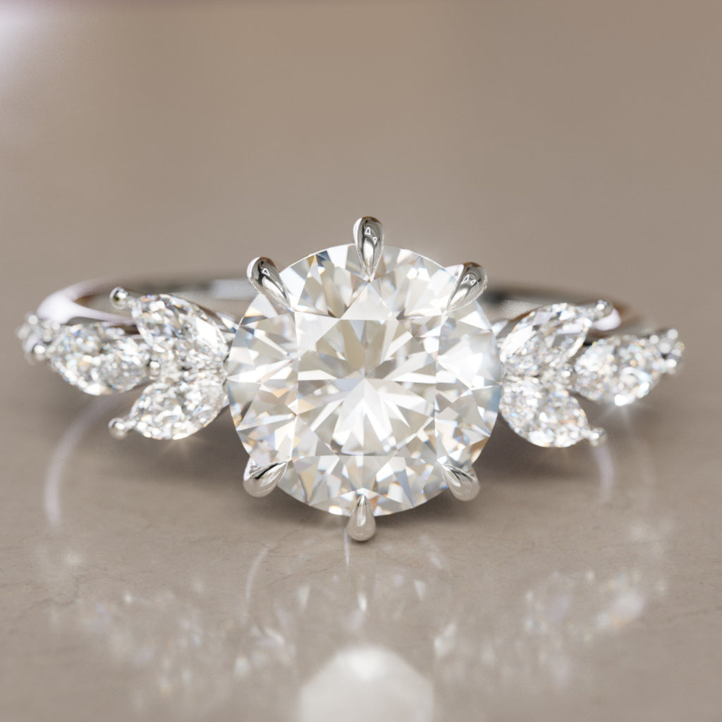 Daisy Round Lab Diamond Engagement Flower Ring Nature Inspired By Valley Rose