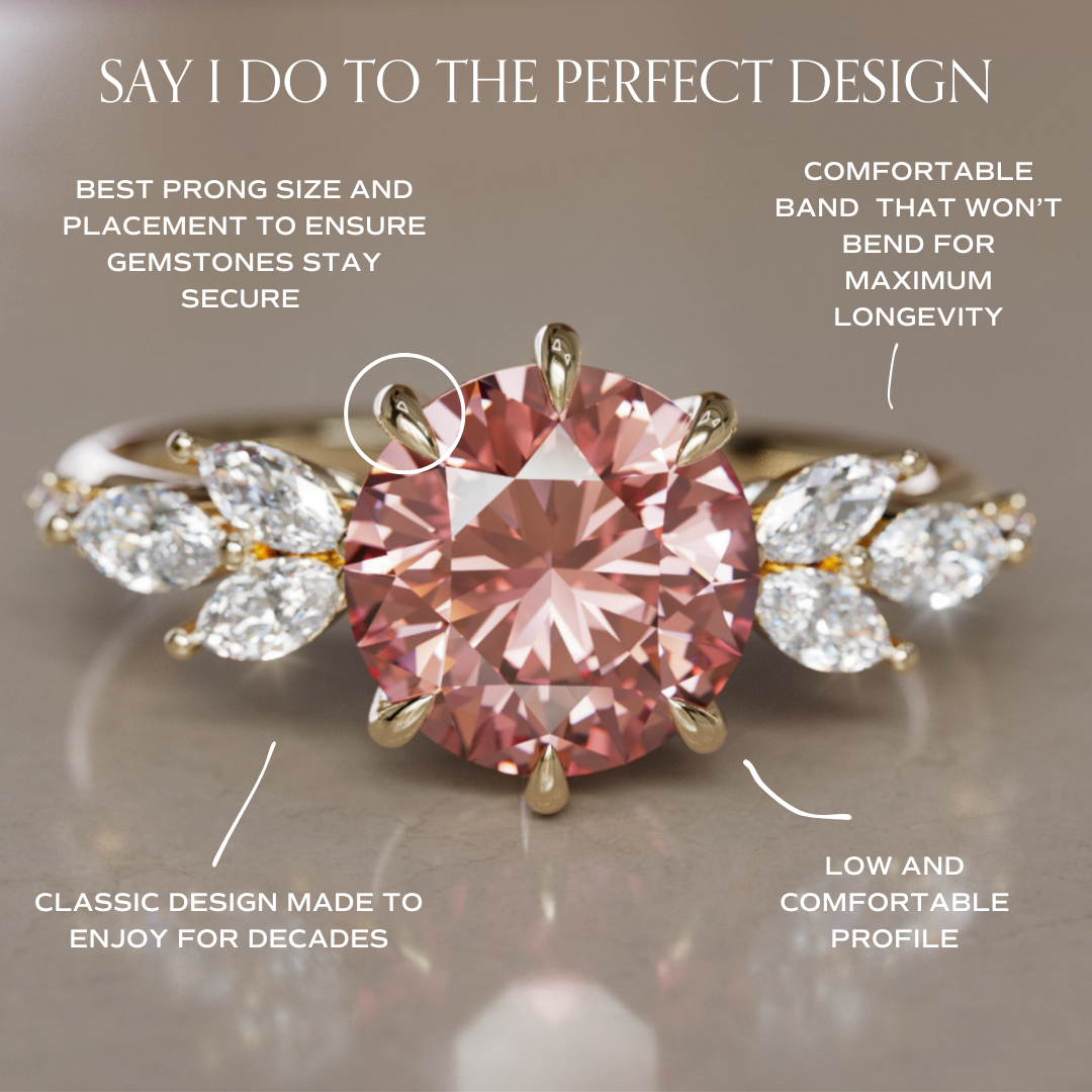 Flower Engagement Ring Nature Inspired with Pink Round Cut Diamond By Valley Rose