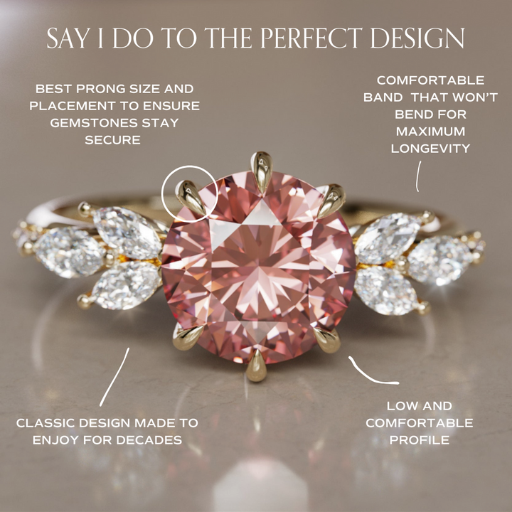 Flower Engagement Ring Nature Inspired with Pink Round Cut Diamond By Valley Rose