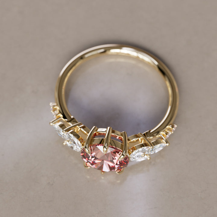 Flower Engagement Ring Nature Inspired with Pink Round Cut Diamond By Valley Rose