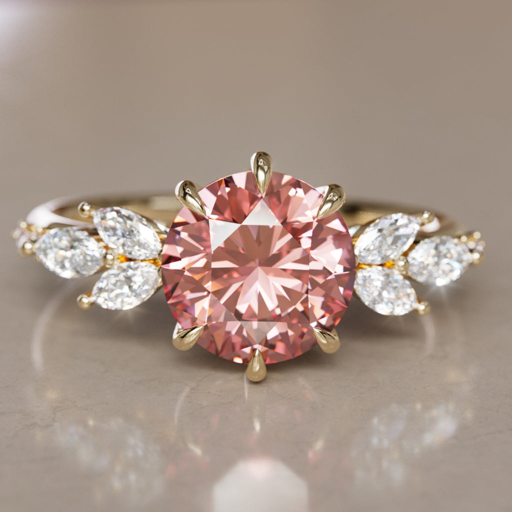 Daisy Round Pink Lab Diamond Engagement Flower Ring Nature Inspired By Valley Rose