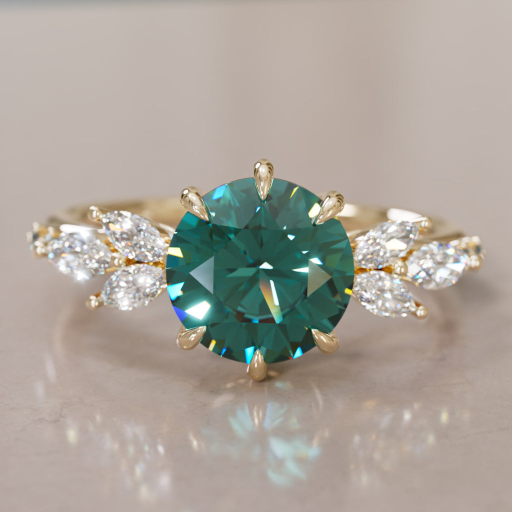 Daisy Round Teal Sapphire Engagement Flower Ring Nature Inspired By Valley Rose